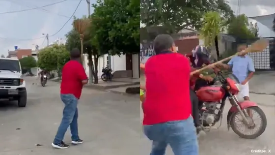 Hombres derriban a ladrón de una moto en Montería. 