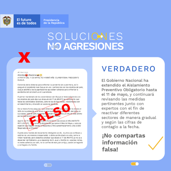 Falso, el Gobierno no ha dicho que la cuarentena finaliza el 11 de mayo.