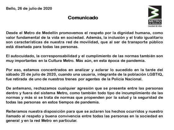 Metro de Medellín mujer transgenero