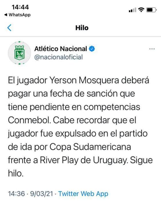 El error que le "cobran" a Atlético Nacional