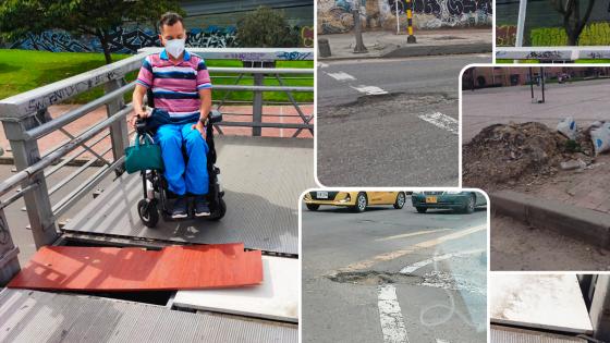 "Mao sobre ruedas" denuncia mal estado de puente de Transmilenio.