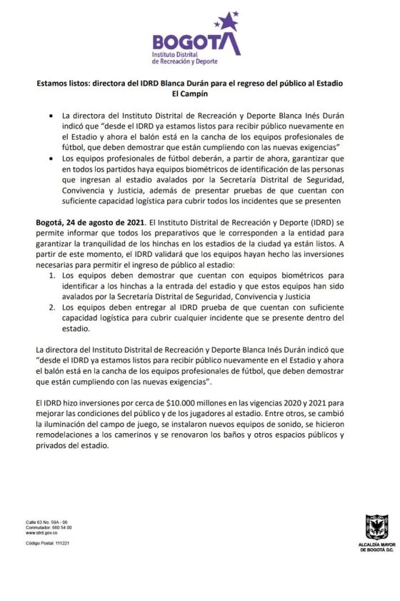 Equipos biométricos: ¿la clave para el regreso de hinchas a 'El Campín'?