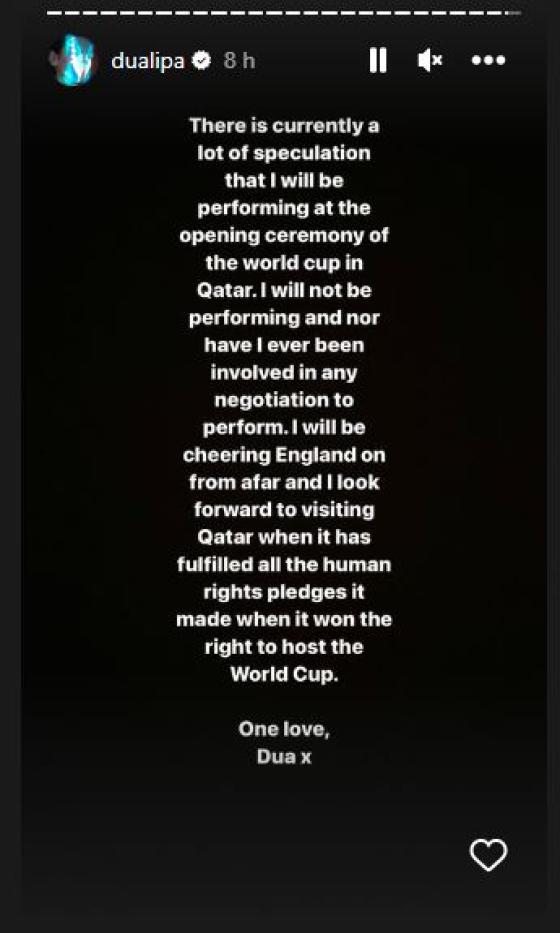 La decisión de Dua Lipa por la que no va a ir al mundial de Qatar