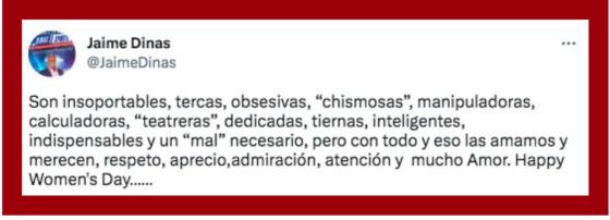 El fuera de lugar de Jaime Dinas con las mujeres