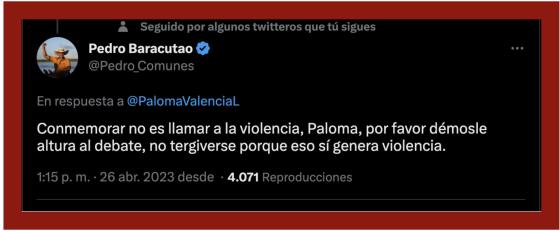 Pedro Baracutao sobre mensaje de Paloma Valencia